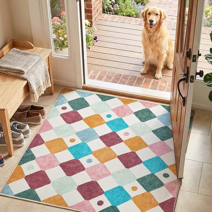jinchan Macy Area Rug for Kids Room 4'x4' Square Rug Modern Colorful Nursery - Image 3