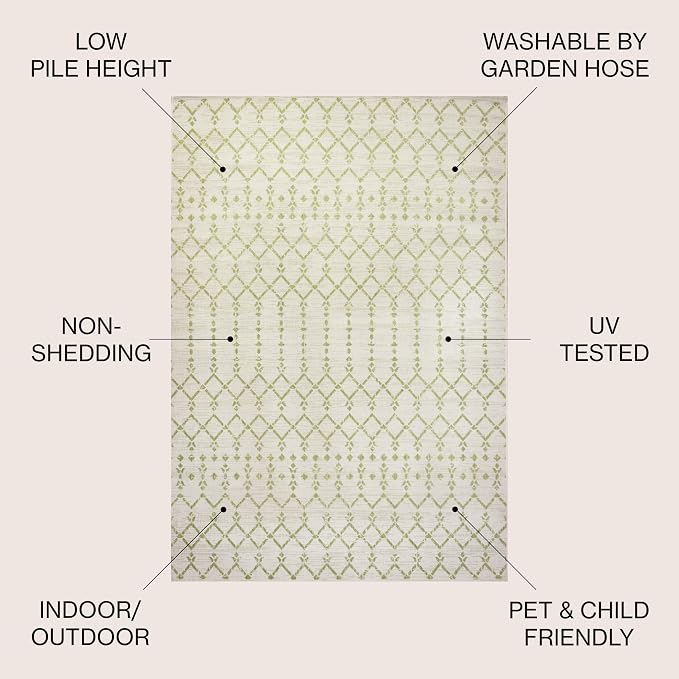 JONATHAN Y Moroccan Geometric Indoor Outdoor Area Rug 3X5 Cream/Green, Ourika - Image 2