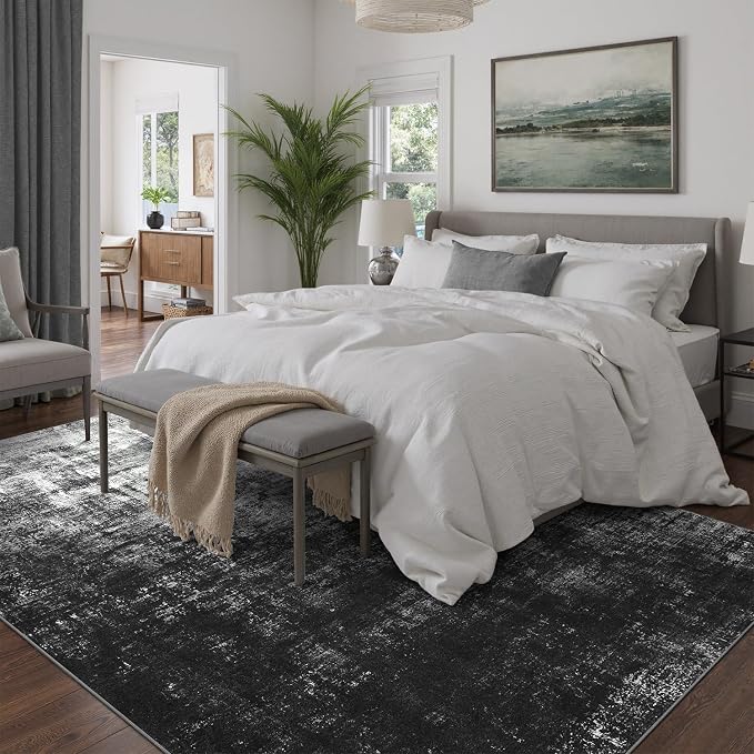 DCX Abstract Area Rug 8x10, Washable Black Modern Rug - Image 2
