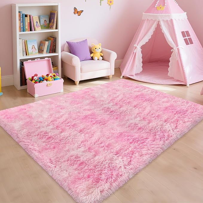 4x6 Pink Rugs for Bedroom Girls, Soft Fluffy Shag Pink Area Rug for Girls Kids - Image 3