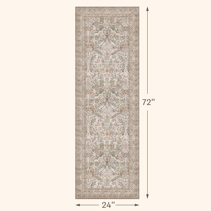 Vintage Floral Moss 2x6 Bedroom Runner Rug Non Slip - Image 2