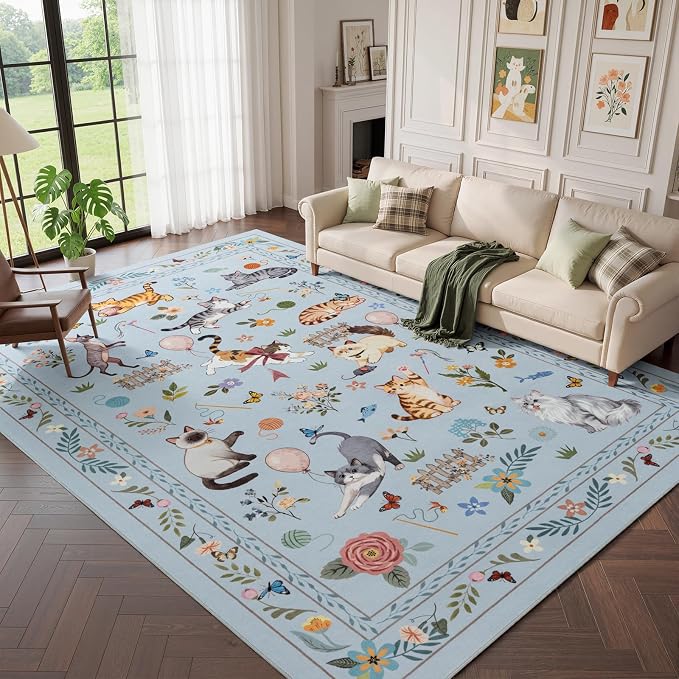 Unirea 5x7 Light Blue Grey Cat Area Rug - Image 9