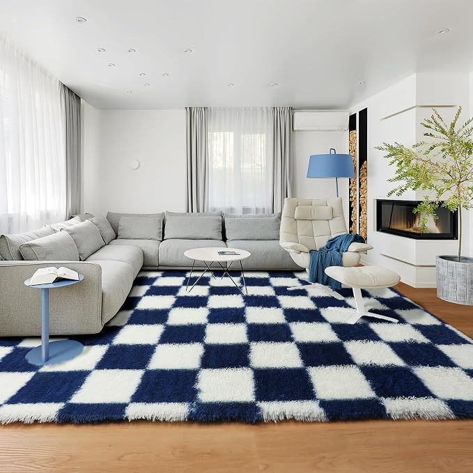 KICMOR 8x10 Area Rugs for Living Room, Large Fluffy Soft Checkered Shag Shaggy - Image 7