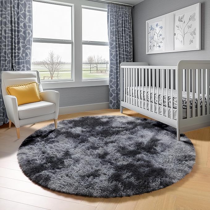 ONASAR Tie-Dyed Dark Grey Round Area Rug 4ft, Ultra Soft Bedroom Circle Rugs - Image 7