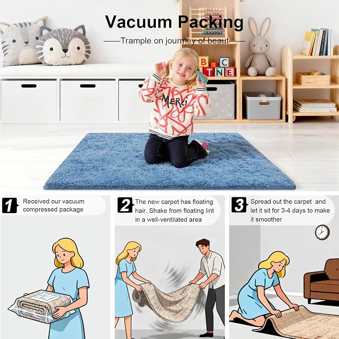 8x10 Area Rugs for Living Room, Large Fluffy Blue Rugs for Bedroom, Fuzzy Shag - Image 5