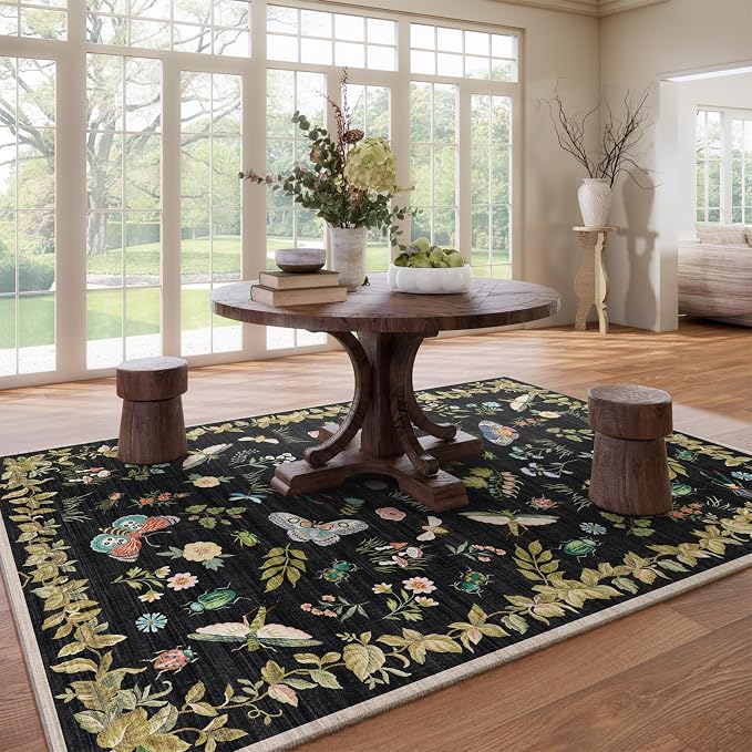 Machine Washable Rug for Living Room: 9x12 Area Rugs Vintage Bedroom Rug Stain - Image 7