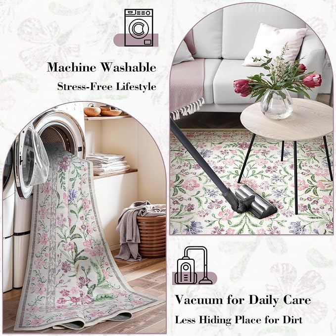 Wonnitar Purple Floral 8x10 Area Rugs, Washable Rug - Image 6