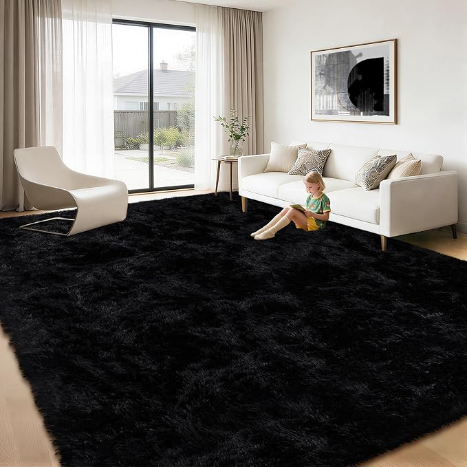 8x10 Area Rugs for Living Room: Soft Black Fluffy Rug Shag Washable Rug Plush - Image 9