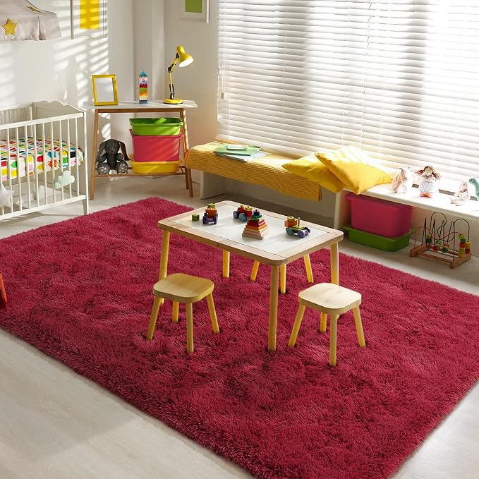 BENRON Fluffy Rugs for Living Room 5x8 Wine Red, Washable Large Area Rugs for - Image 6