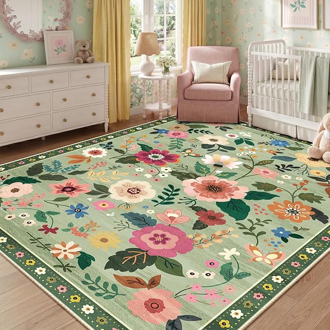 RELEANY Floral 6x9 Area Rugs Washable Print Boho Cute Carpet Non Slip Flower - Image 2