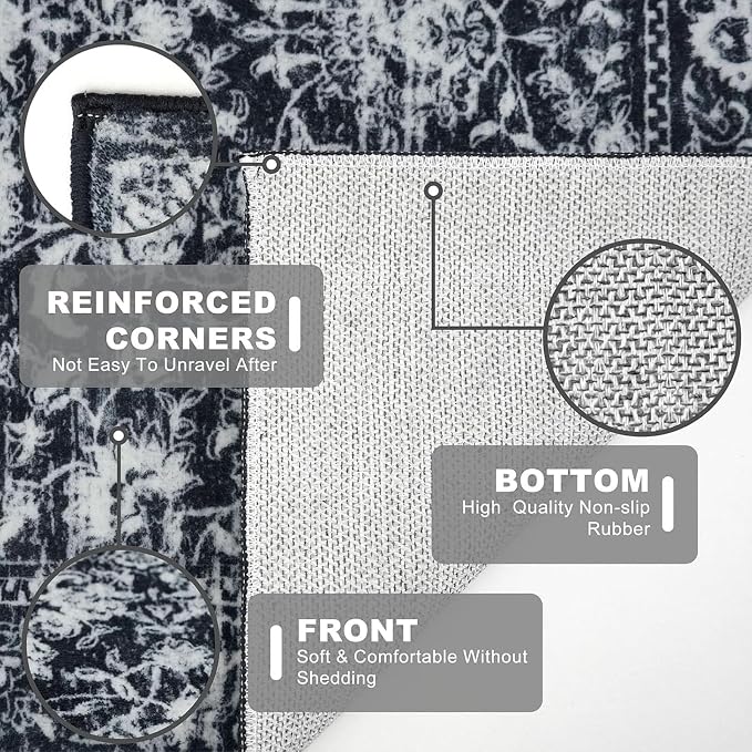 KILOCOCO Washable Runner 2x5 Rug Runner Printed Vintage Floral Kitchen Runners - Image 5