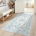 Blue Floral Rug 3x5 for Girls Bedroom or Nursery, Cute Bow Washable Area Rug by KiginaraArt
