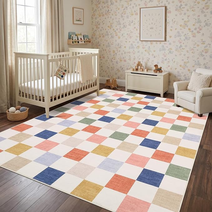 GarveeHome Checkered Nursery Kids Boy Playroom 5x7 Washable Rug Geometric - Image 3