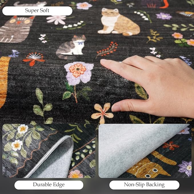Washable 3x6 Kitchen Runner Rug: Non Slip Soft Low Pile Animal Cat Print Carpet - Image 3