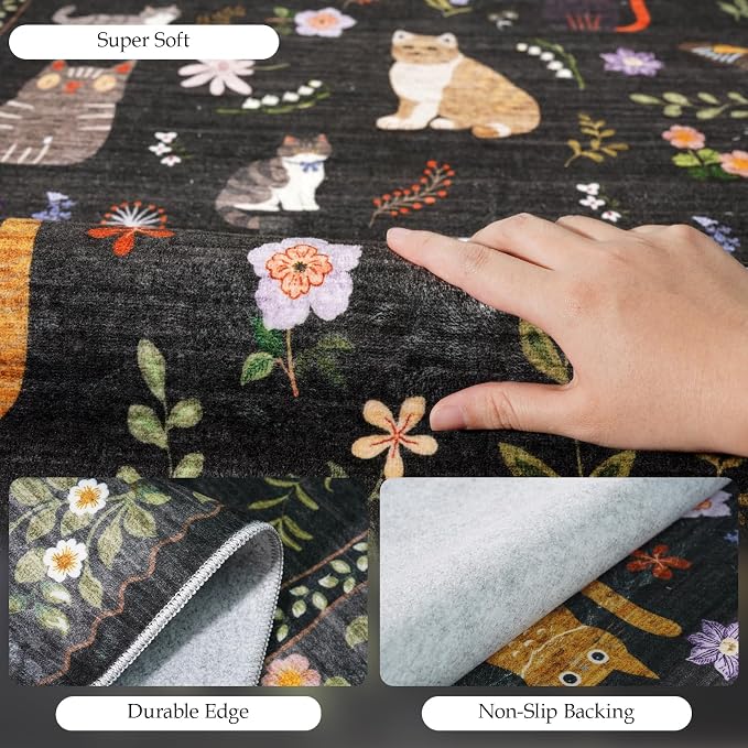 2x8 Washable Rug Runner, Non Slip Low Pile Hallway Cat Runner Rug, Stain - Image 3
