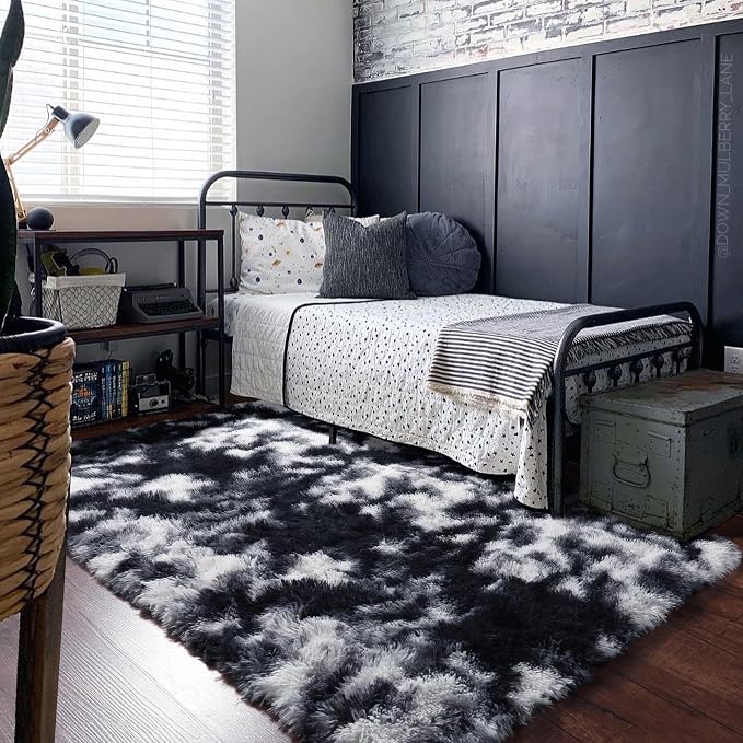 PAGISOFE Black White Grey Bedroom Rugs 4x6 Ft, Soft Fluffy Fuzzy Plush Indoor - Image 9