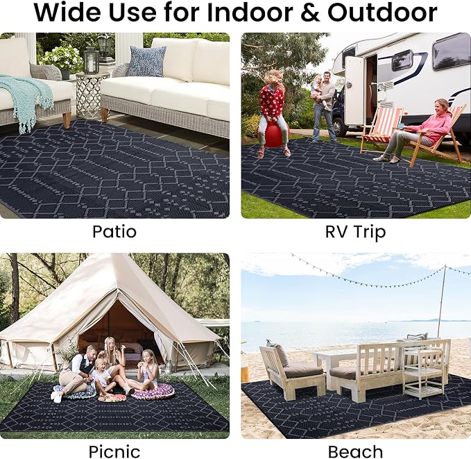 Smiry Outdoor Rug 6x9 ft, Waterproof Reversible Plastic Straw Rugs, Boho - Image 8