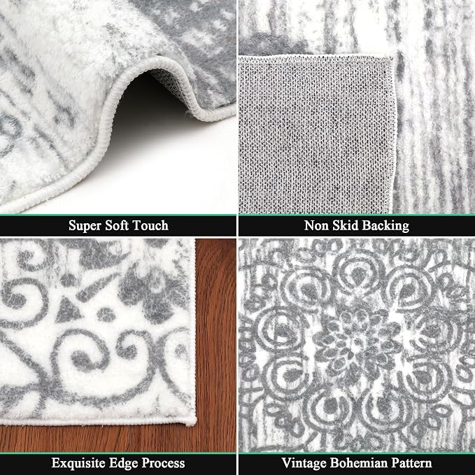 HEBE Area Rugs for Living Room 3'x5', Washable Non Slip Boho Entryway Rug - Image 3