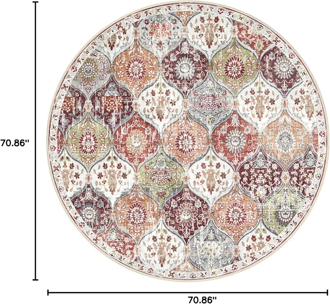 Lahome Moroccan Trellis Washable Round Area Rug, Soft Round Rugs 6ft Ultra-Thin - Image 2