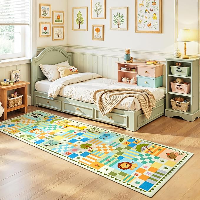 2x6 Green Runner Rug for Kids Bedroom, Kids Hallway Washable Rug, Soft Non-Slip - Image 3