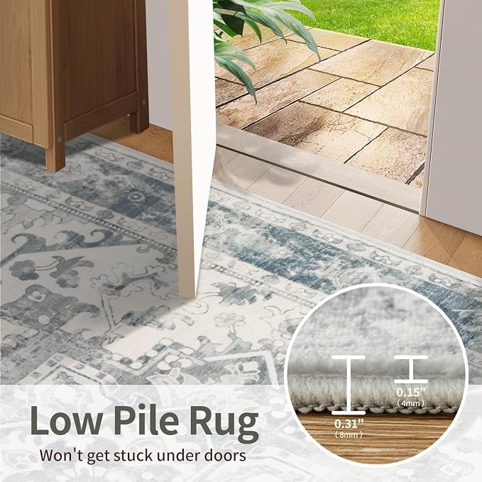 Rugxara Washable Area Rug for Living Room, Neutral Vintage Boho Rugs for Office - Image 7