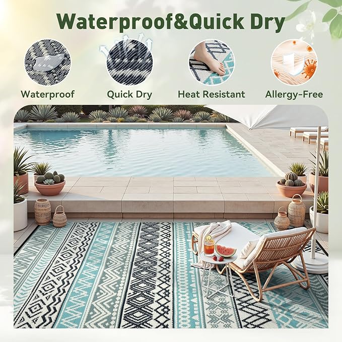 MontVoo Outdoor Rug Carpet 8x10 Waterproof-Patio Rug Mat Reversible RV Camping - Image 2