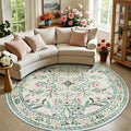 Round Area Rug for Living Room: 8 ft Floral Washable Circle Rug Soft Boho by PLHXFRSoftAreaRugs