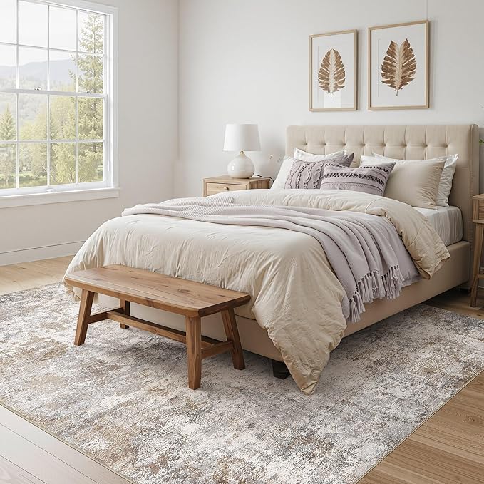 UERMEI Square Area Rugs : Washable 8x8 Neutral Modern Abstract Carpet - Image 3