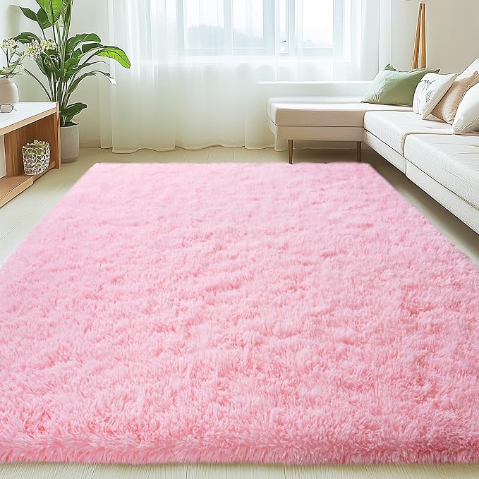 Mugorn Pink Fluffy Soft Rugs for Girls Bedroom, 6x9 Ft Large Shaggy Area Rugs by MUGORN