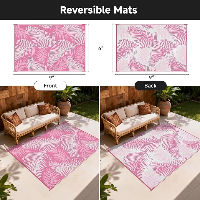 Pauwer Waterproof Outdoor Rug 6x9, Reversible Plastic Straw Patio Camping Rug - Image 2