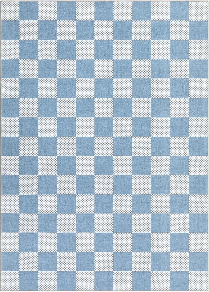 GarveeHome Checkered Light Blue and White 8x10 Area Rugs - Image 4