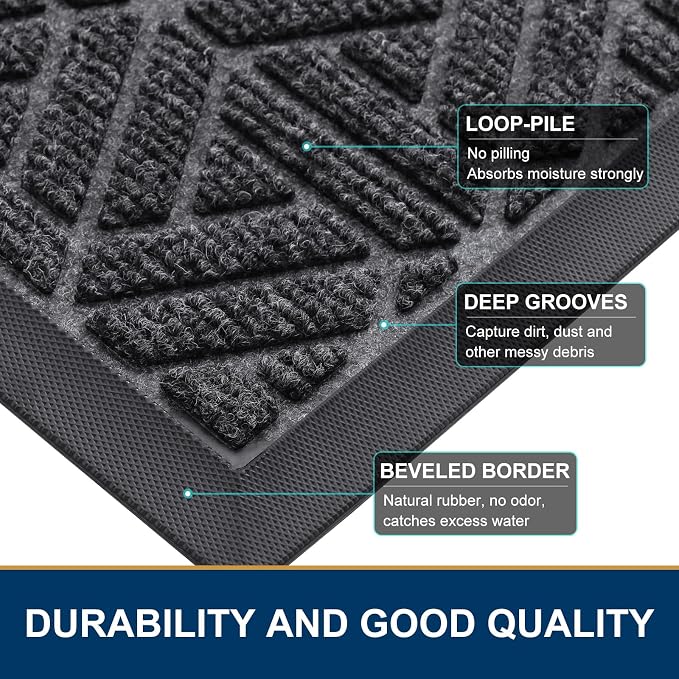 Smiry Front Door Mat Outside Entrance, Heavy Duty Sturdy Natural Rubber Doormat - Image 3