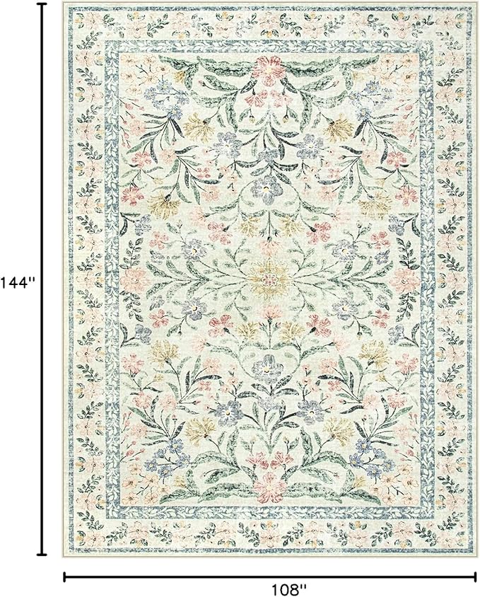 Wonnitar Large Rugs for Living Room, Soft Washable Floral 9x12 Area Rug for - Image 2