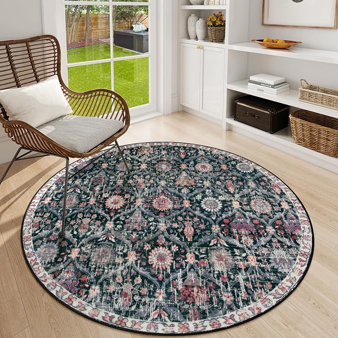 Lahome Moroccan Trellis Washable Round Rugs, Non-Slip Soft Round Rug 4ft by Lahome