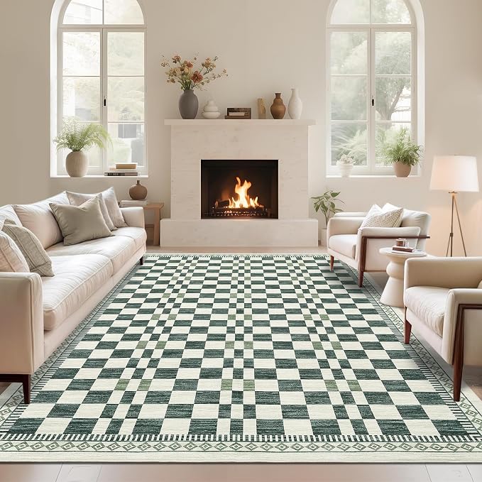 GarveeHome 5x7 Washable Rug for Living Room Contemporary Sage Green Geometric - Image 9