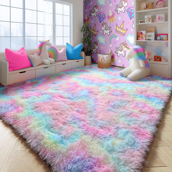 PAGISOFE Fluffy Vibrant Rainbow Rugs - Image 6