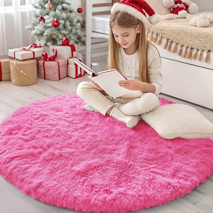 OLANLY Hot Pink Round Rugs for Bedroom by OLANLY
