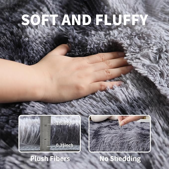 KICHOWUA 4x6 Dark Grey Fluffy Shag Rug - Image 3
