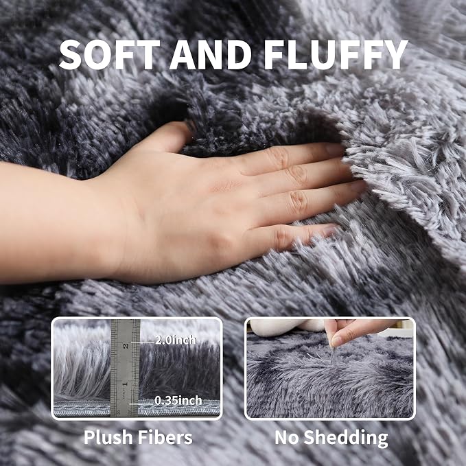 2x6 Dark Grey Fluffy Shag Rug for Bedroom, Soft Plush Fuzzy Washable Floor Non - Image 5