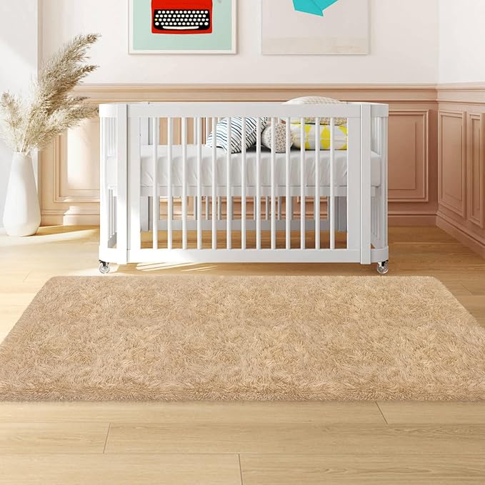 2x6 ft Beige Runner Rugs for Bedroom Living Room, Soft Plush Fluffy Throw Rug - Image 4