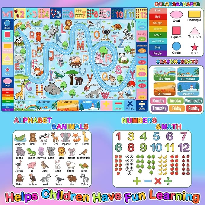 ABC Rug with Alphabet Animals Numbers Shapes, Kids Rugs - Image 3