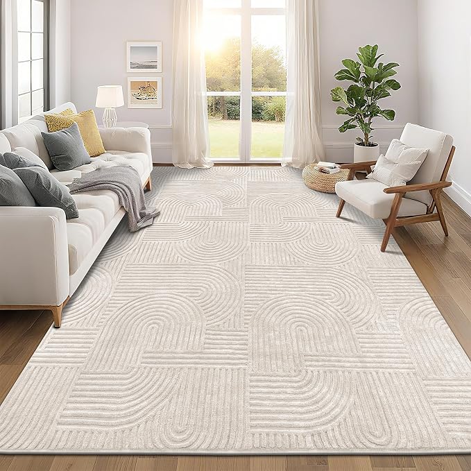 Pauwer 9x12 Washable Area Rugs for Living Room Modern Beige Solid Color Soft by Pauwer