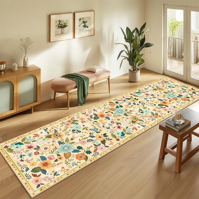 RELEANY Floral 2x8 Area Rugs Washable Print Boho Cute Carpet Non Slip Flower - Image 2