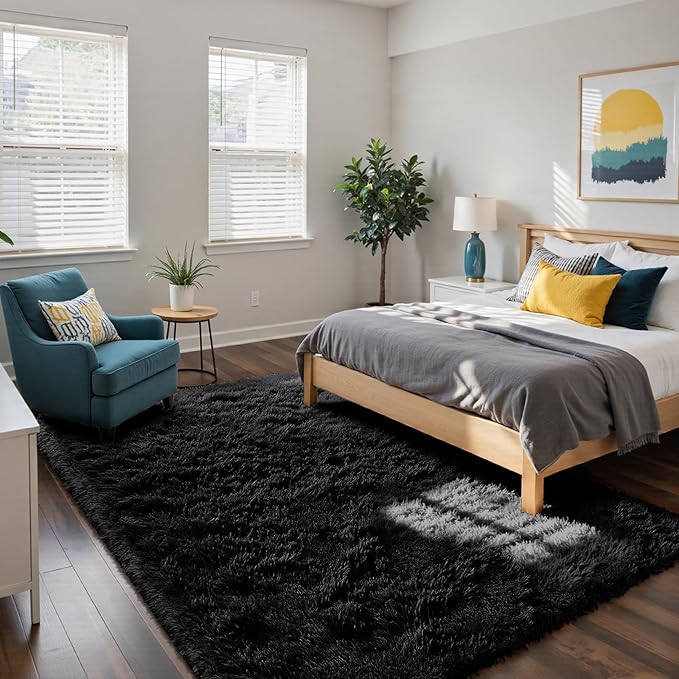 Fluffy Rug Shag Area Rug, Small Bedside Rug, Soft Fluffy Shag Entryway Throw - Image 2
