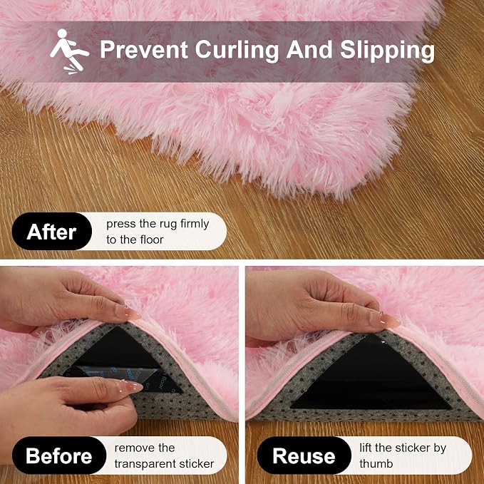 Pink Rug for Bedroom, 2x3 Fluffy Area Rugs for Living Room, Small Fuzzy Shag - Image 3