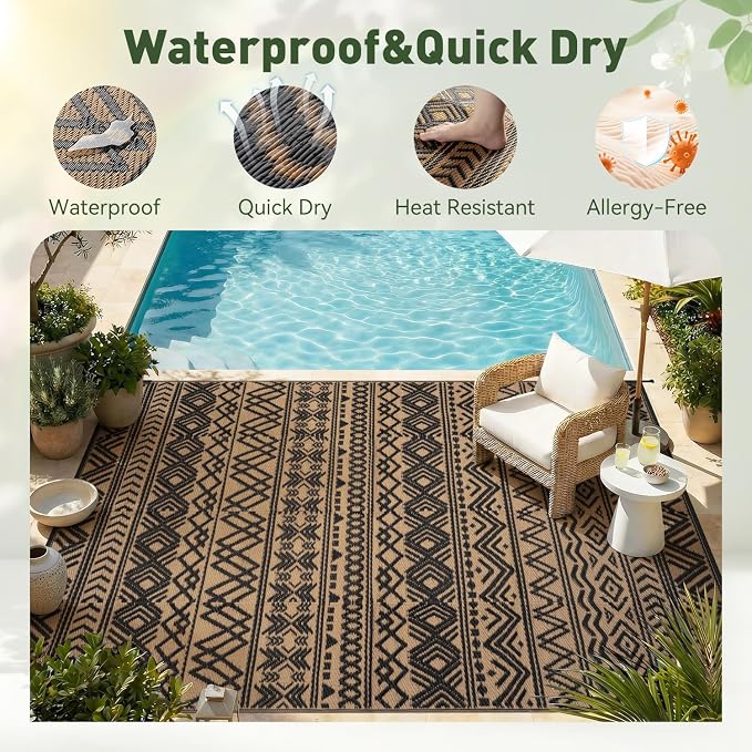 MontVoo Outdoor Rug 8x10 Waterproof Outdoor Patio Rug Mat Reverisble Plastic - Image 4