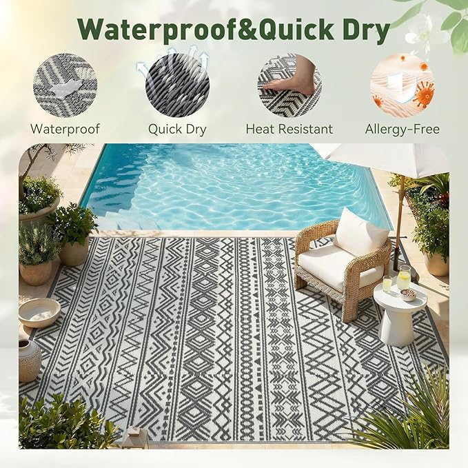 MontVoo Outdoor Rug Carpet Waterproof 5x8 Outdoor Patio Rug Mat Reverisble - Image 3