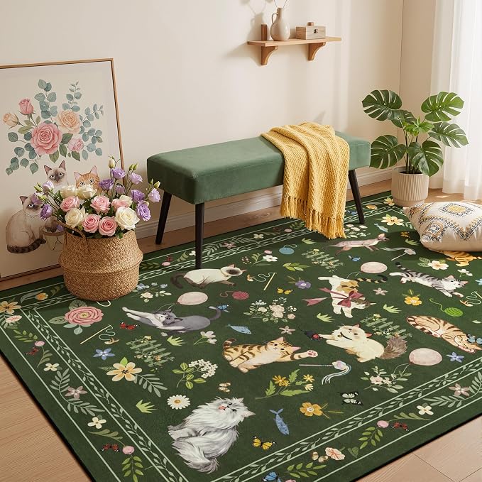 Unirea 4x6 Dark Green Cat Area Rug - Image 7
