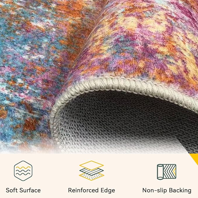RELEANY Washable Area Rugs 2'x6' Non-Slip Modern Abstract Soft - Image 5