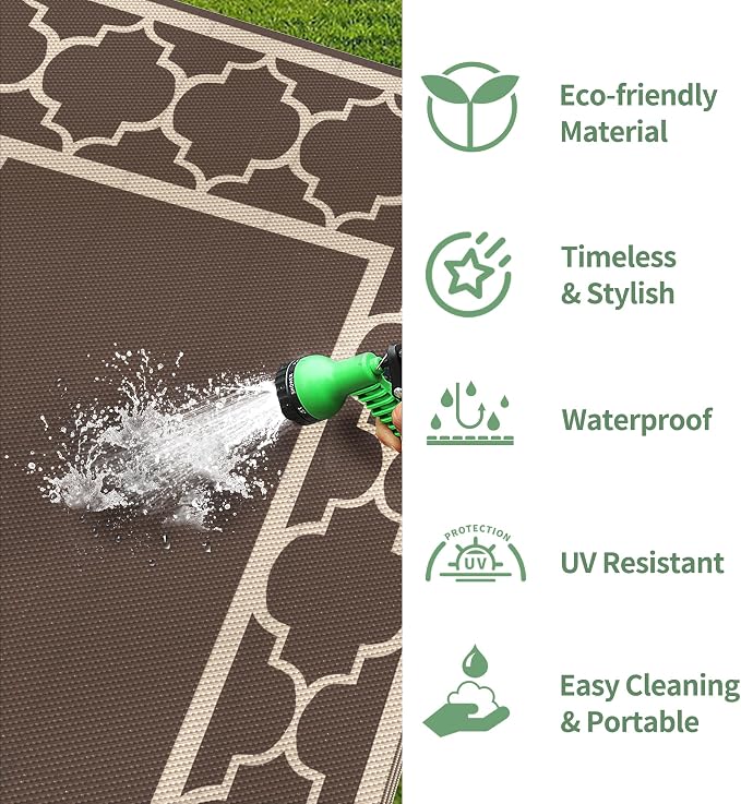GENIMO Outdoor Rug 8' x 10' Patio Waterproof, Foldable Reversible Plastic Straw - Image 8